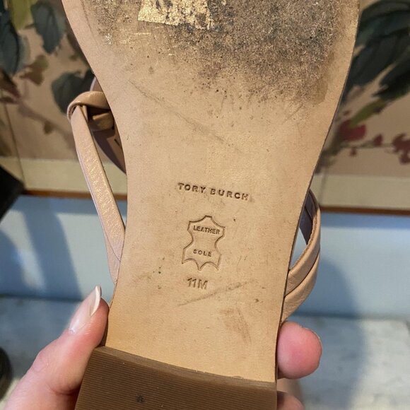 Tory Burch Jeweled Miller Logo Sandals Womens Size 11 Pink Thong Leather Shoes - Picture 8 of 8